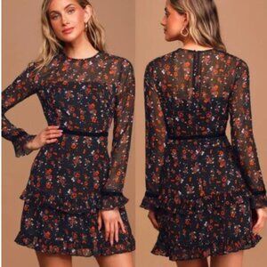 Lulu's Floral to See Black Print Long Sleeve Size Medium Women's